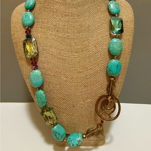 Boho Turquoise Colored Howlite Crystal Toggle Clasp Statement Necklace